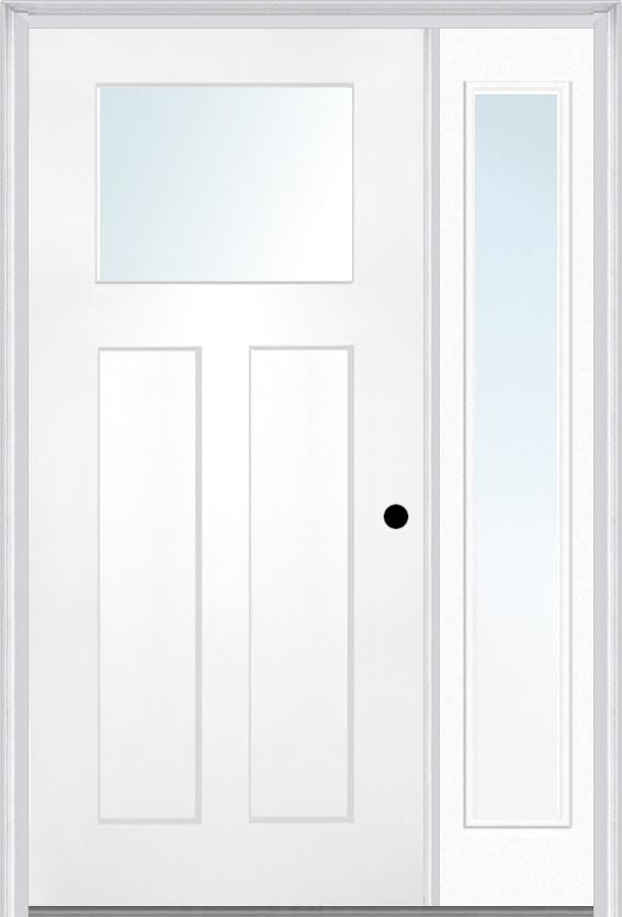 MMI Craftsman 2 Panel Shaker 3'0" X 6'8" Fiberglass Smooth Low-E Glass Exterior Prehung Door With 1 Full Craftsman Lite Clear Or SDL Glass Sidelight 866, 867 SDL, Or 868 SDL